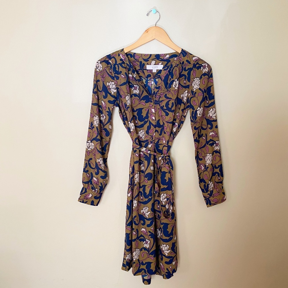 LOFT Belted Long Sleeve Dress